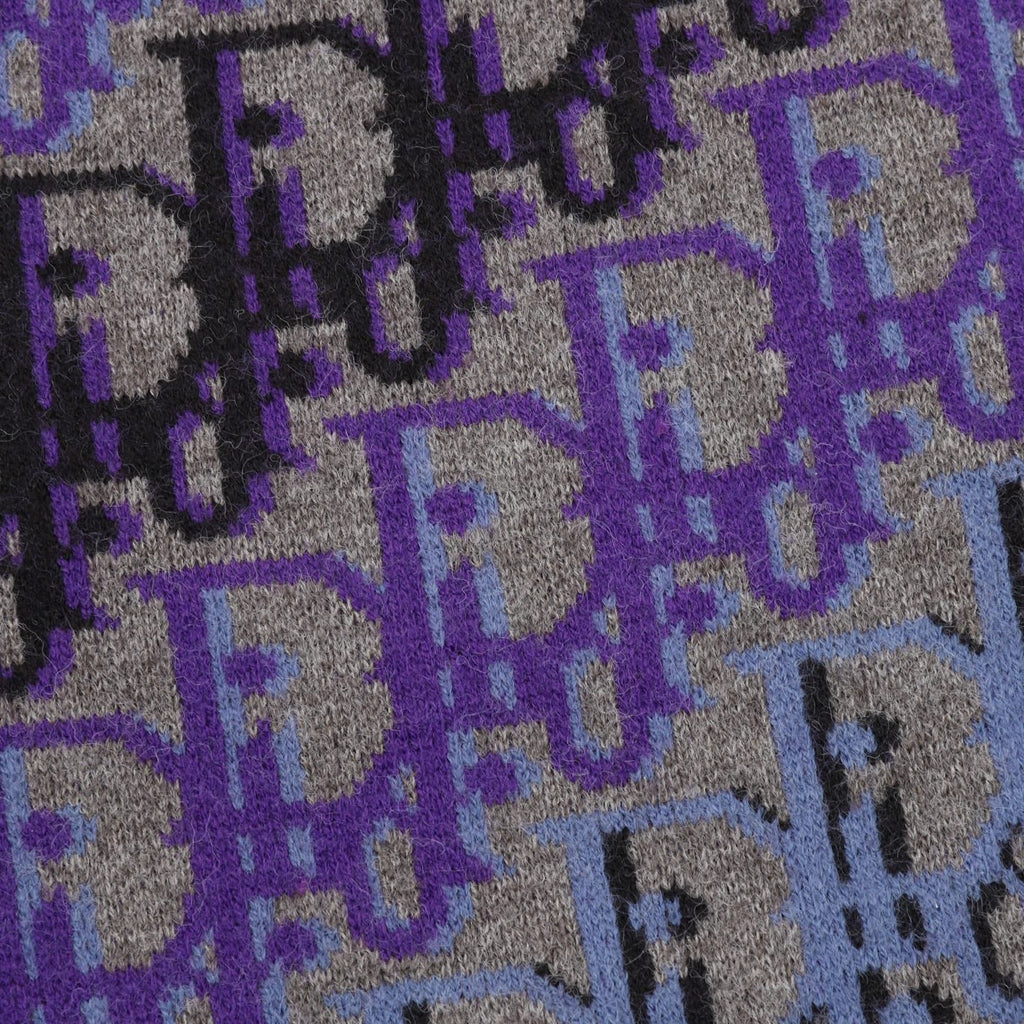 Dior Oblique All Over Logo Gray Purple Crew Neck Knit Sweater