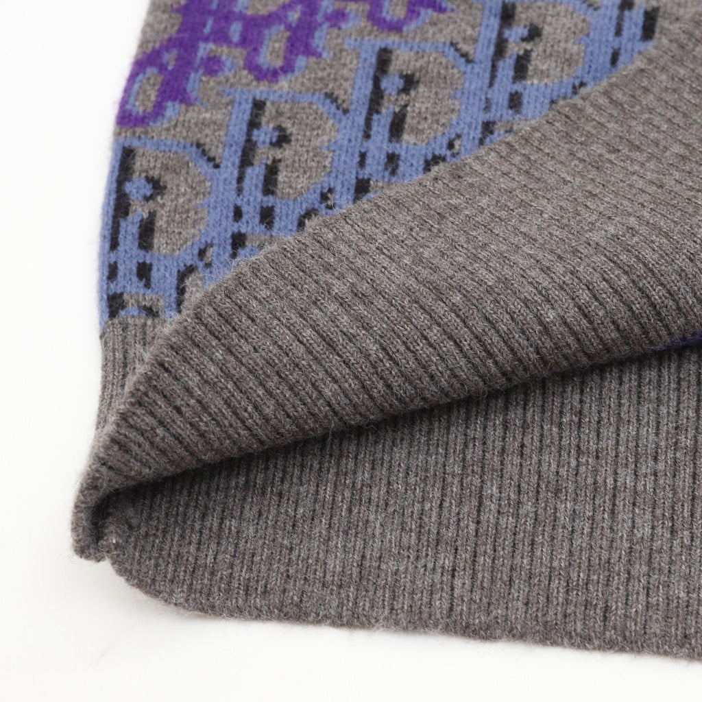 Dior Oblique All Over Logo Gray Purple Crew Neck Knit Sweater