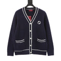 Gucci Interlocking G Logo V Neck Wool Cardigan Navy White
