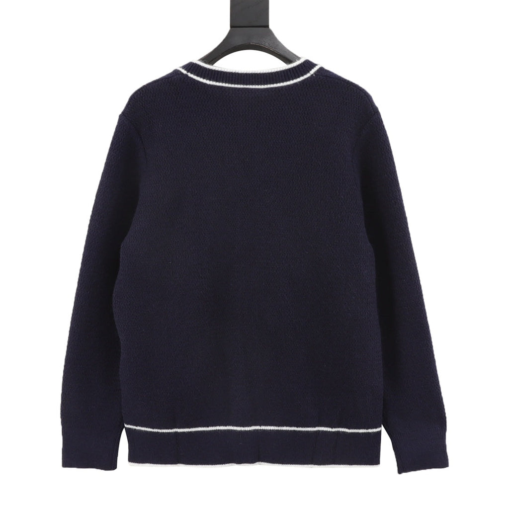 Gucci Interlocking G Logo V Neck Wool Cardigan Navy White