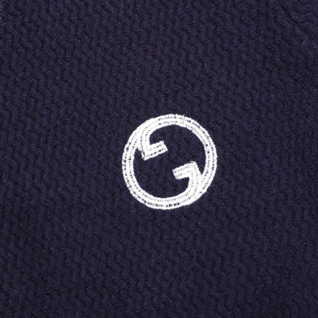 Gucci Interlocking G Logo V Neck Wool Cardigan Navy White