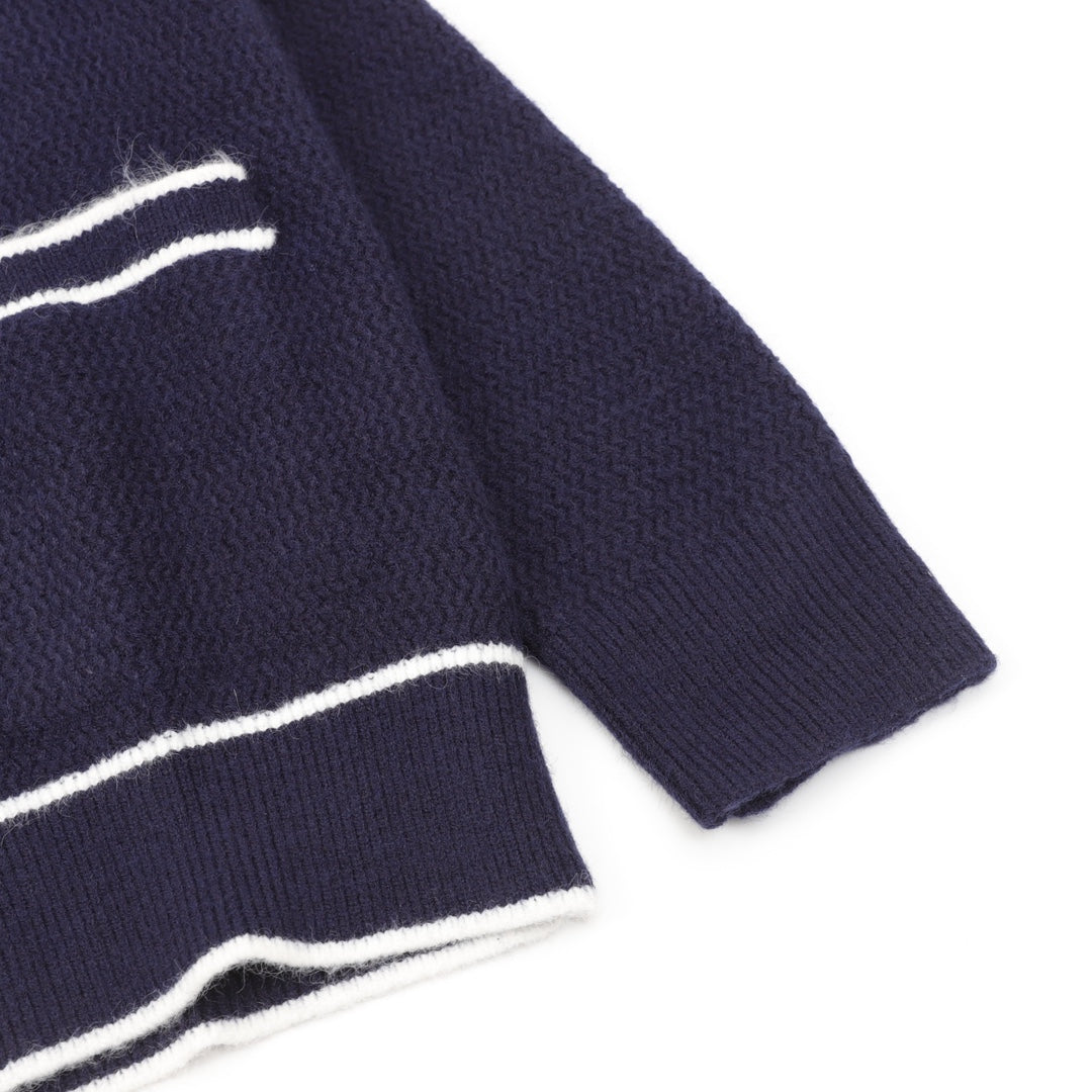 Gucci Interlocking G Logo V Neck Wool Cardigan Navy White