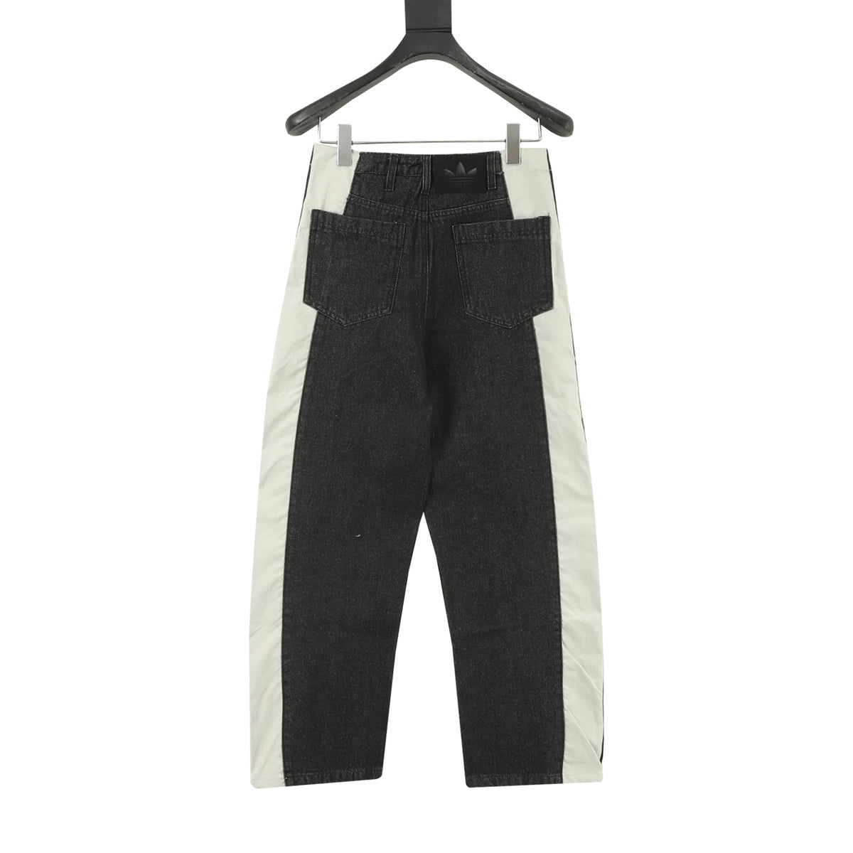 Adidas Trefoil Series Black Denim Off White Panel Wide Leg Jeans