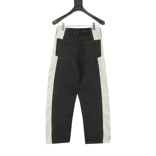 Adidas Trefoil Series Black Denim Off White Panel Wide Leg Jeans