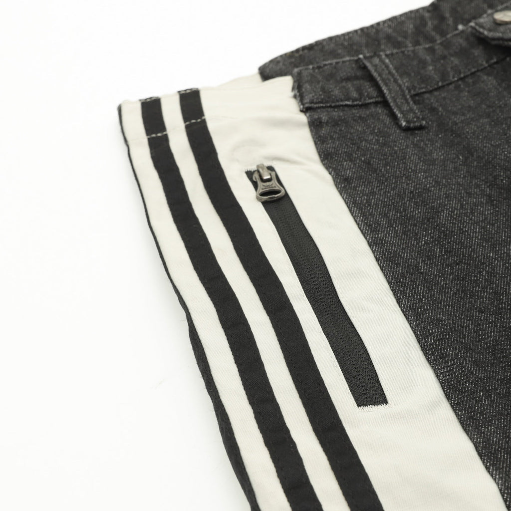Adidas Trefoil Series Black Denim Off White Panel Wide Leg Jeans