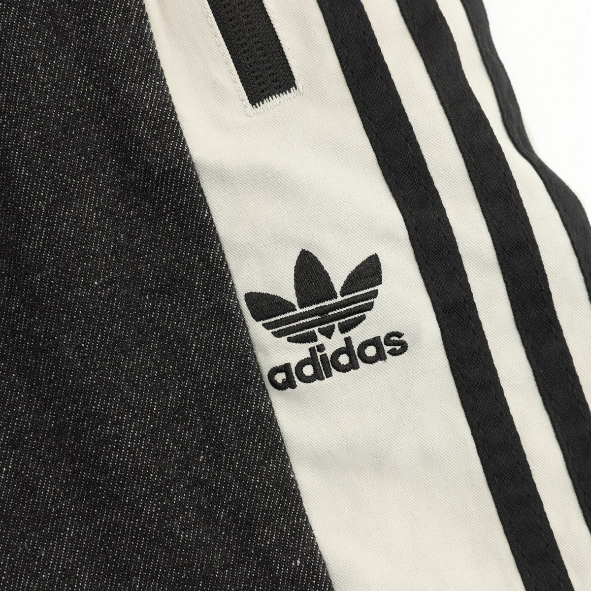 Adidas Trefoil Series Black Denim Off White Panel Wide Leg Jeans
