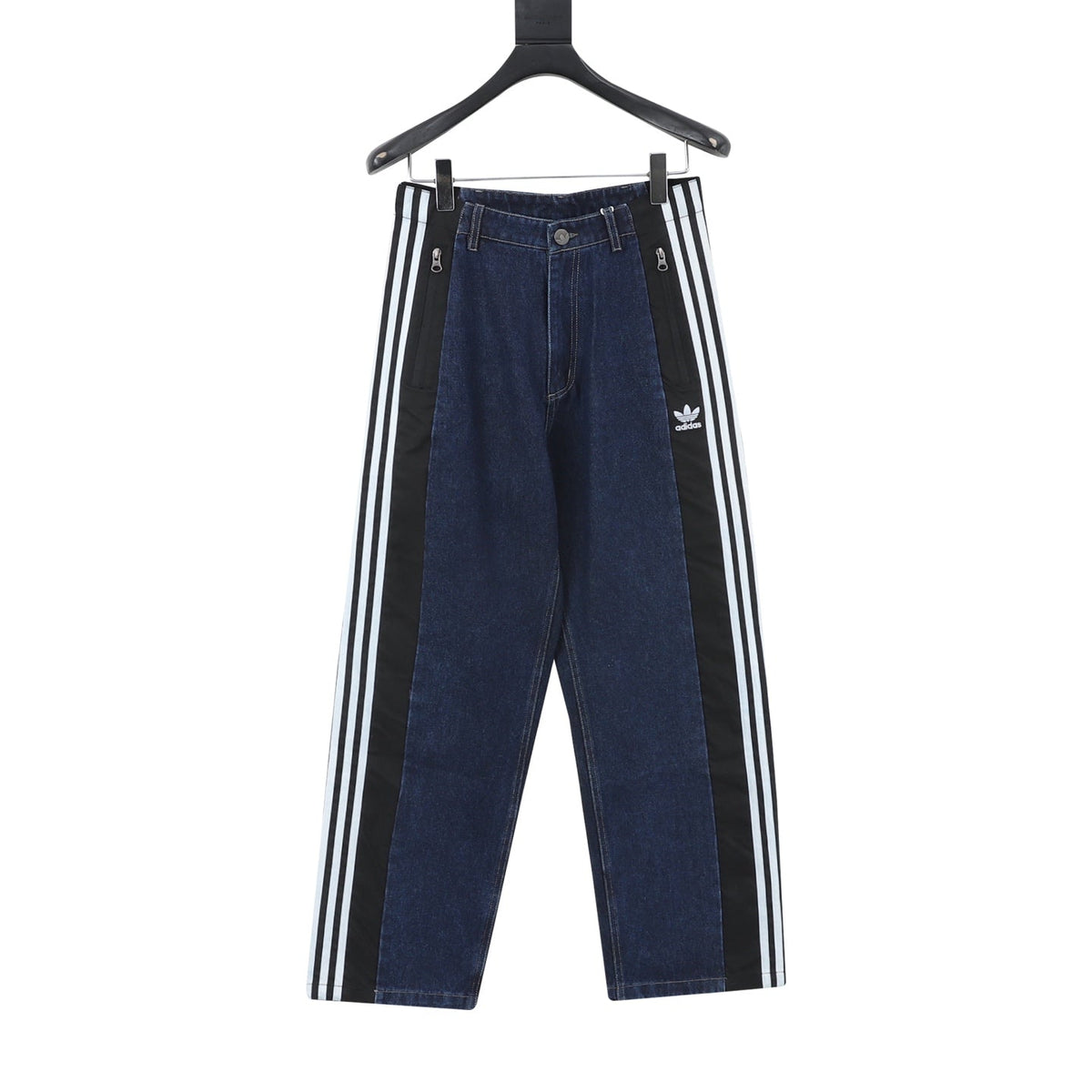 Adidas Trefoil Series Dark Blue Paneled Wide Leg Jeans