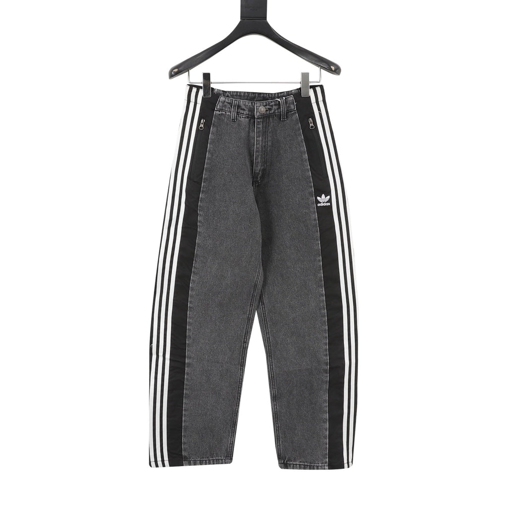 Adidas Trefoil Series Washed Grey Paneled Wide Leg Jeans