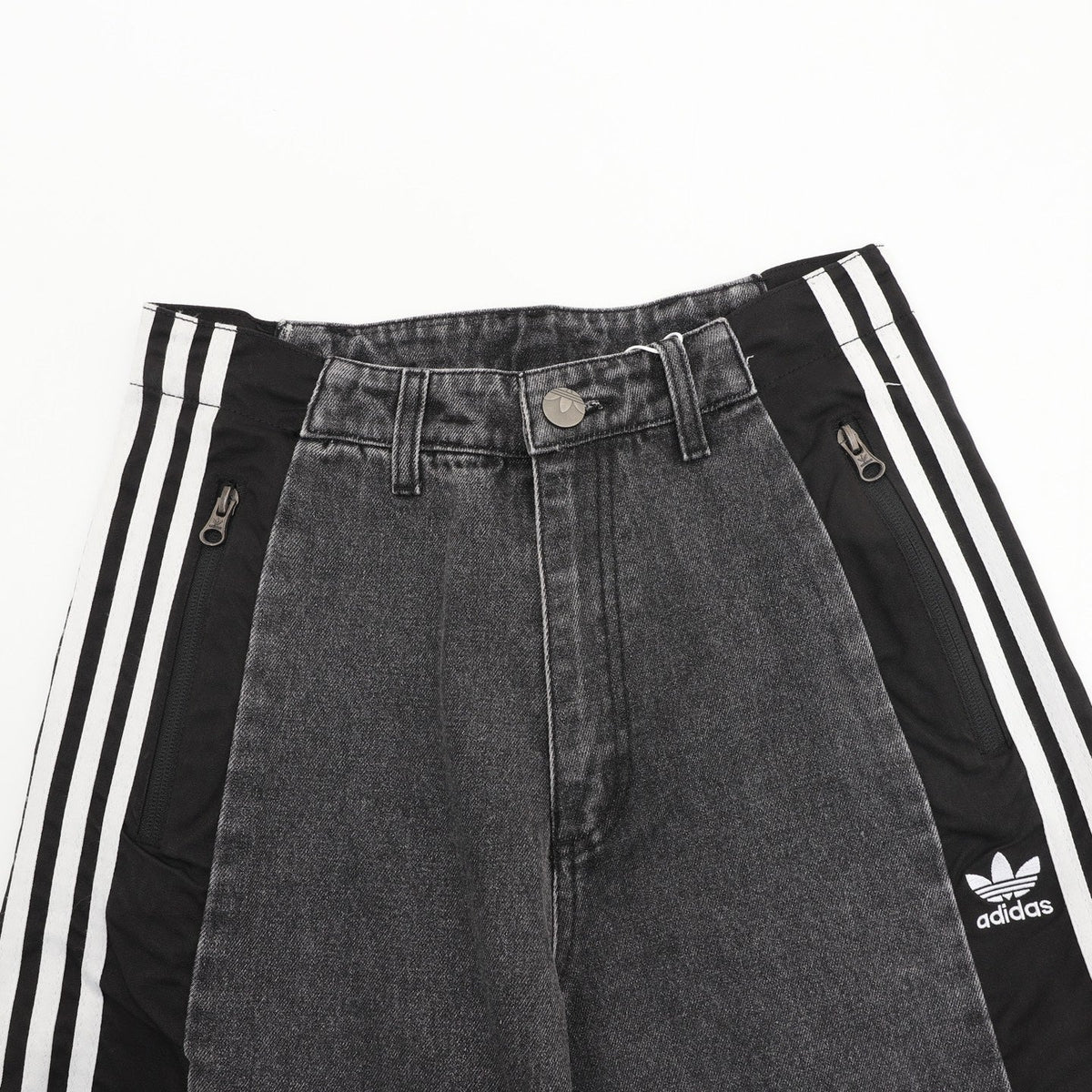 Adidas Trefoil Series Washed Grey Paneled Wide Leg Jeans