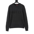 Gucci Logo Jacquard Ribbed Crew Neck Wool Sweater Dark Grey