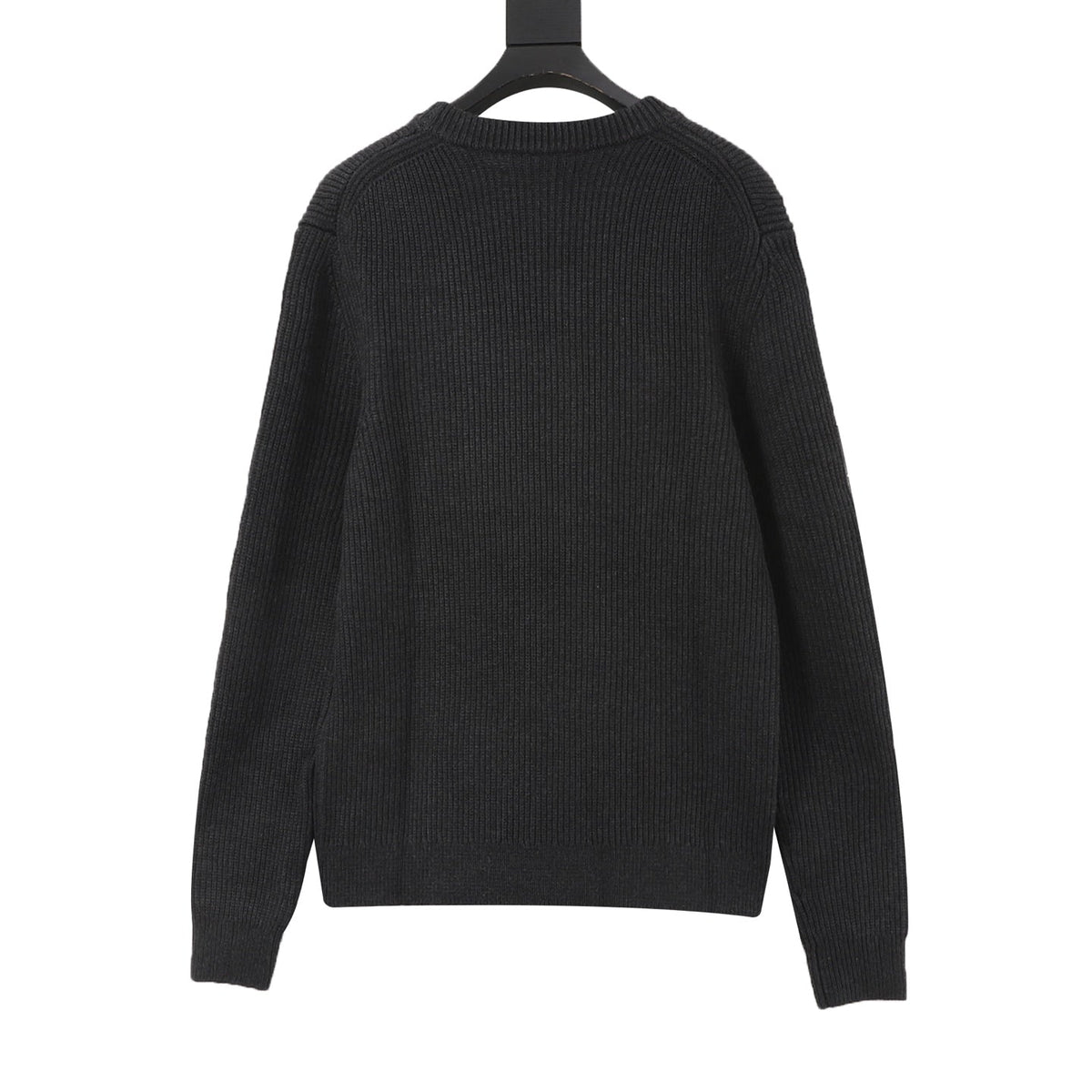 Gucci Logo Jacquard Ribbed Crew Neck Wool Sweater Dark Grey