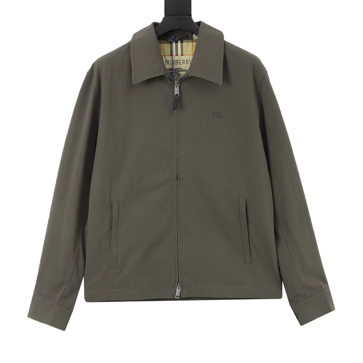 Burberry Equestrian Knight Embroidery Olive Zip Collar Jacket