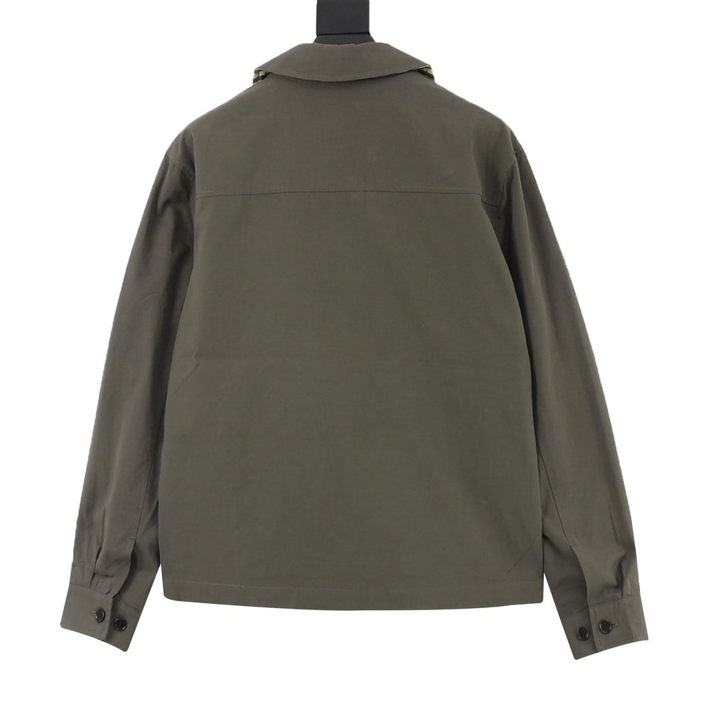 Burberry Equestrian Knight Embroidery Olive Zip Collar Jacket