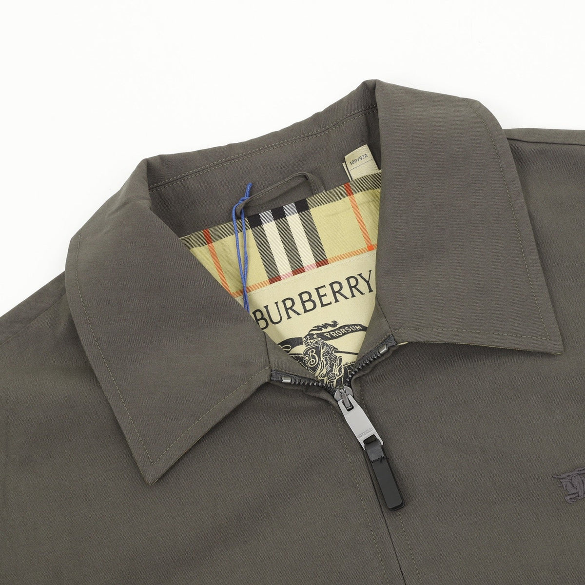 Burberry Equestrian Knight Embroidery Olive Zip Collar Jacket