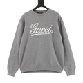 Gucci Vintage Script Logo Crew Neck Wool Sweater Grey