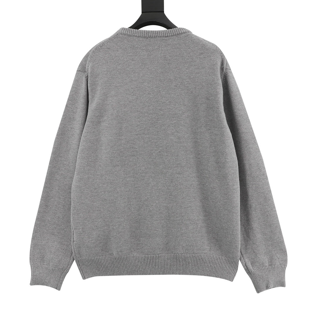 Gucci Vintage Script Logo Crew Neck Wool Sweater Grey