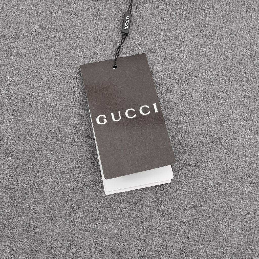 Gucci Vintage Script Logo Crew Neck Wool Sweater Grey