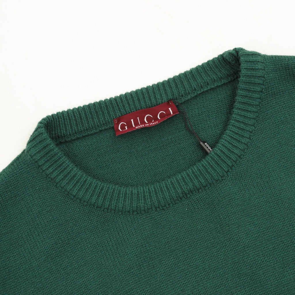 Gucci Vintage Script Logo Crew Neck Wool Sweater Green