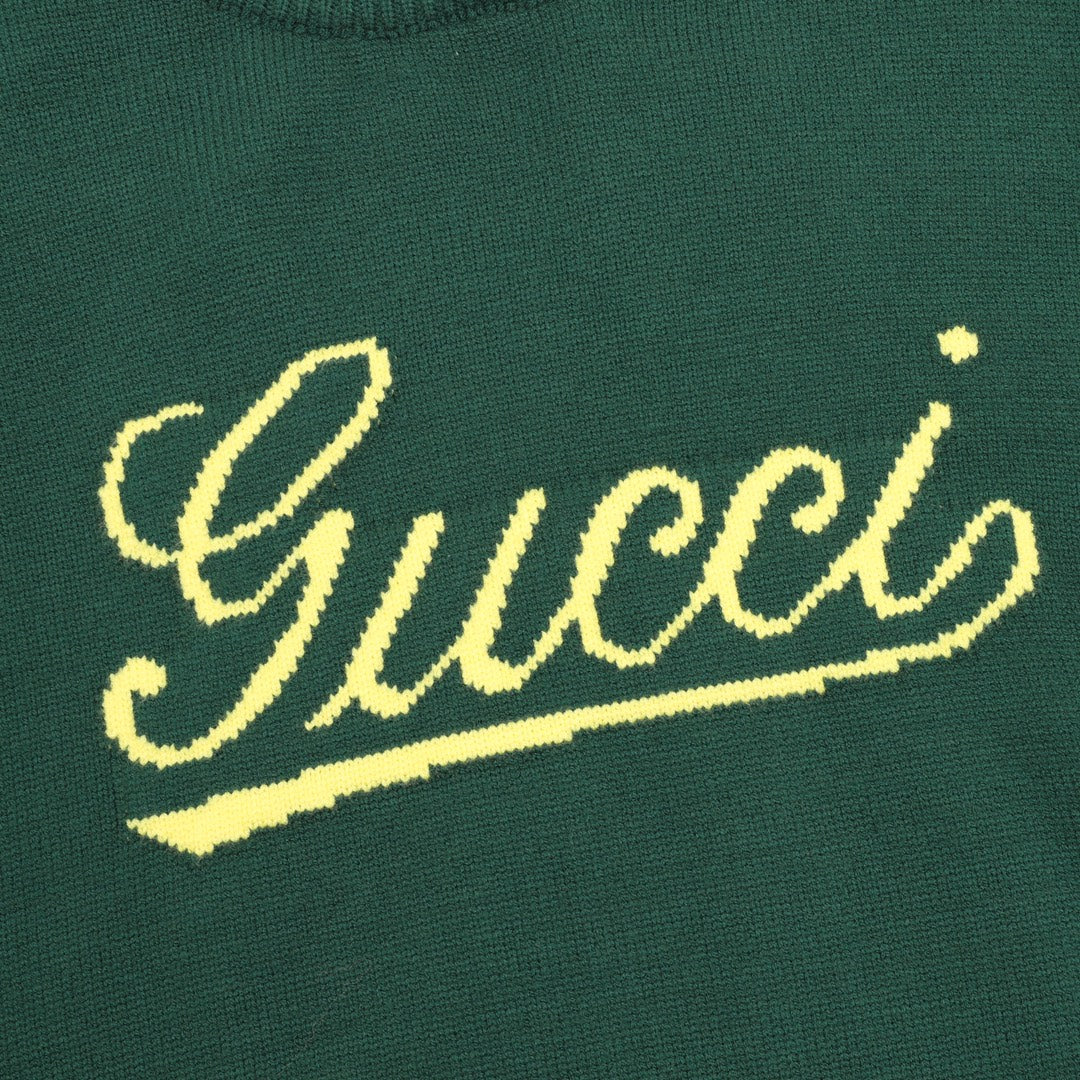 Gucci Vintage Script Logo Crew Neck Wool Sweater Green