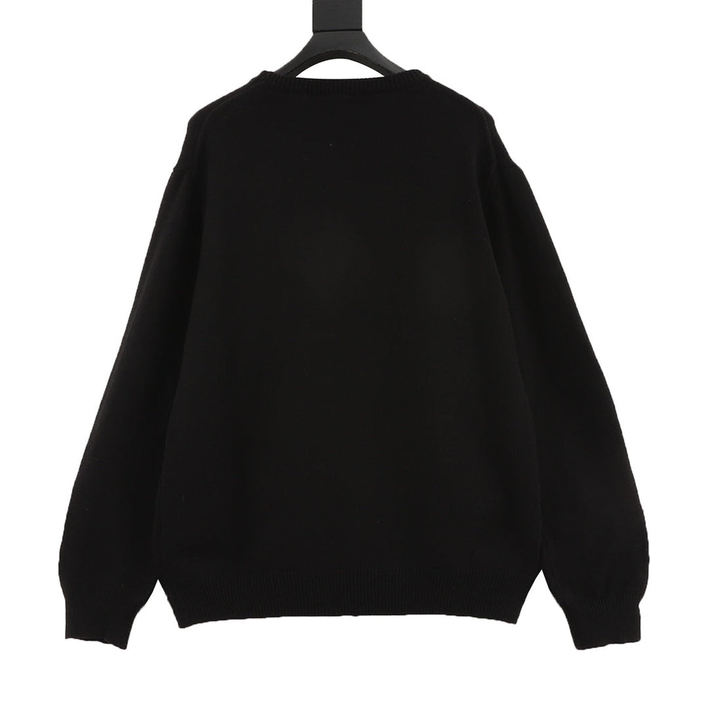 Gucci Vintage Script Logo Crew Neck Wool Sweater Black