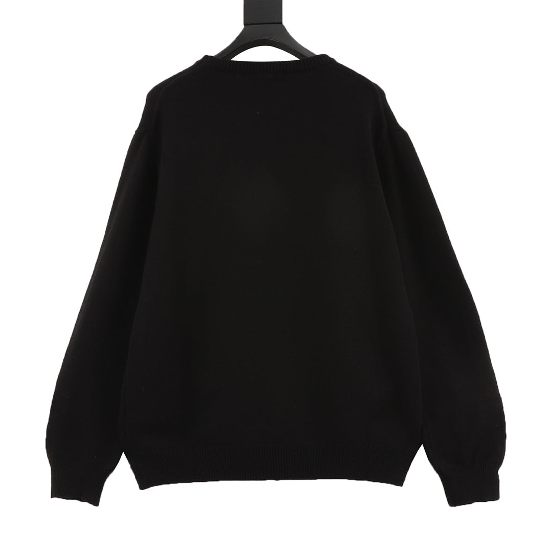 Gucci Vintage Script Logo Crew Neck Wool Sweater Black