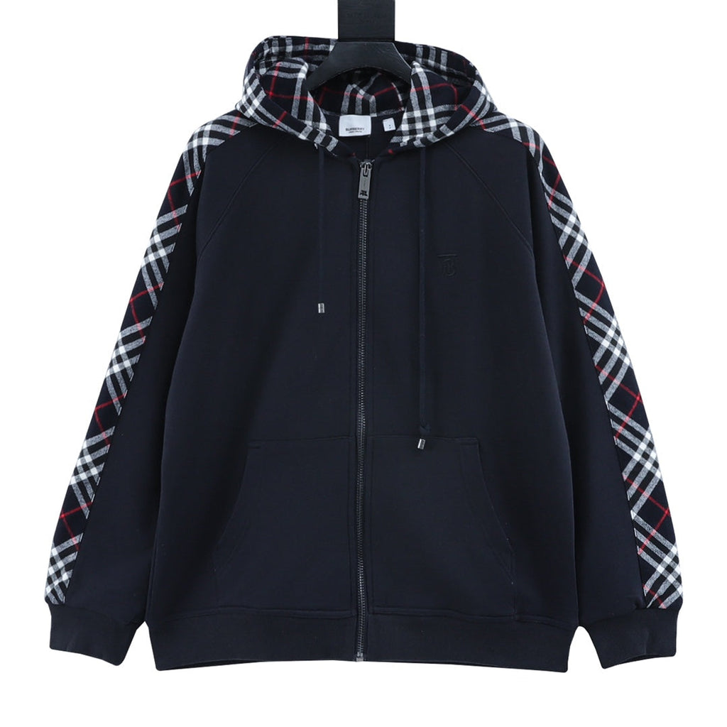 Burberry Vintage Check Panel Navy Zip Up Hoodie