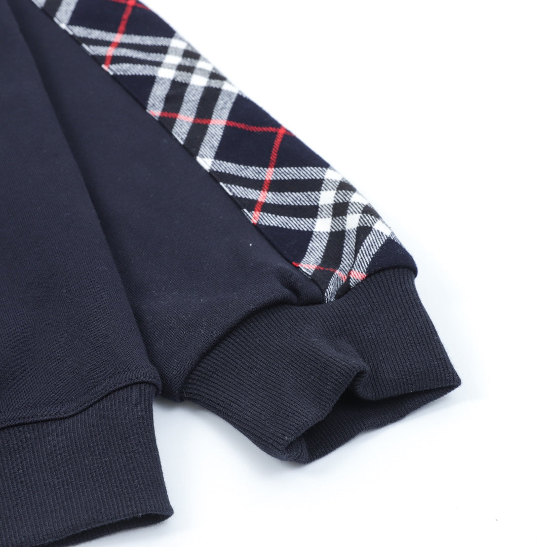 Burberry Vintage Check Panel Navy Zip Up Hoodie