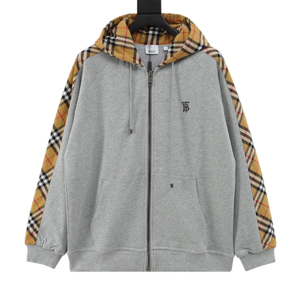 Burberry Vintage Check Panel Grey Zip Up Hoodie