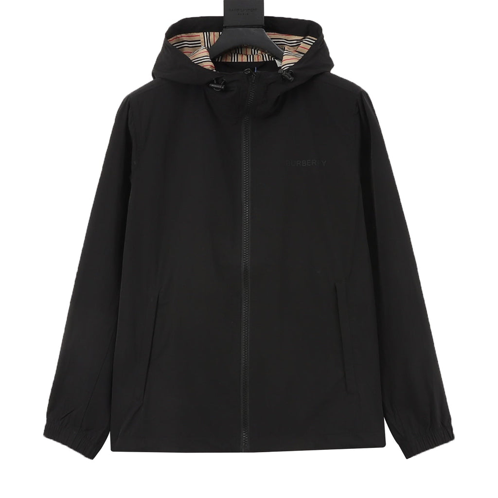 Burberry Logo Black Hooded Windbreaker Jacket