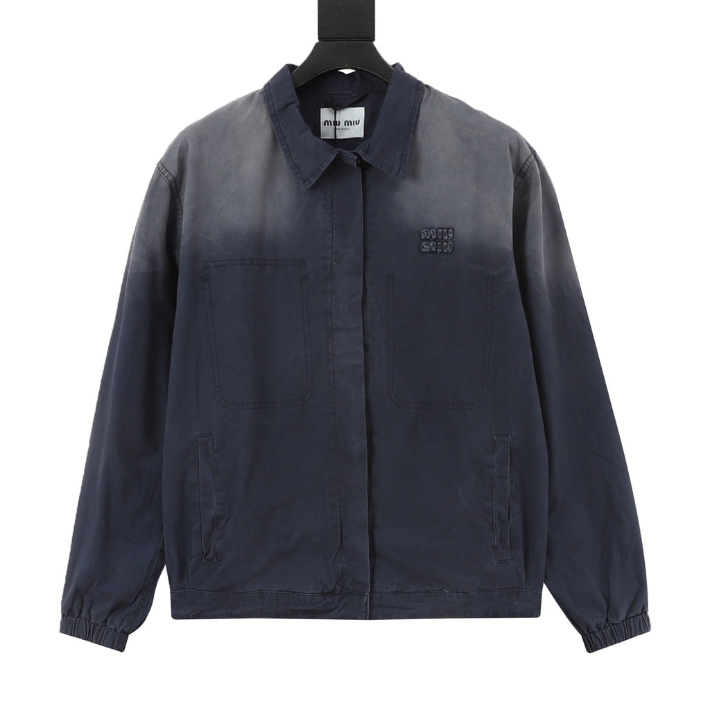 Miu Miu Gradient Washed Logo Embroidery Work Jacket Navy