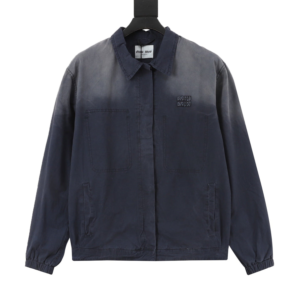 Miu Miu Gradient Washed Logo Embroidery Work Jacket Navy