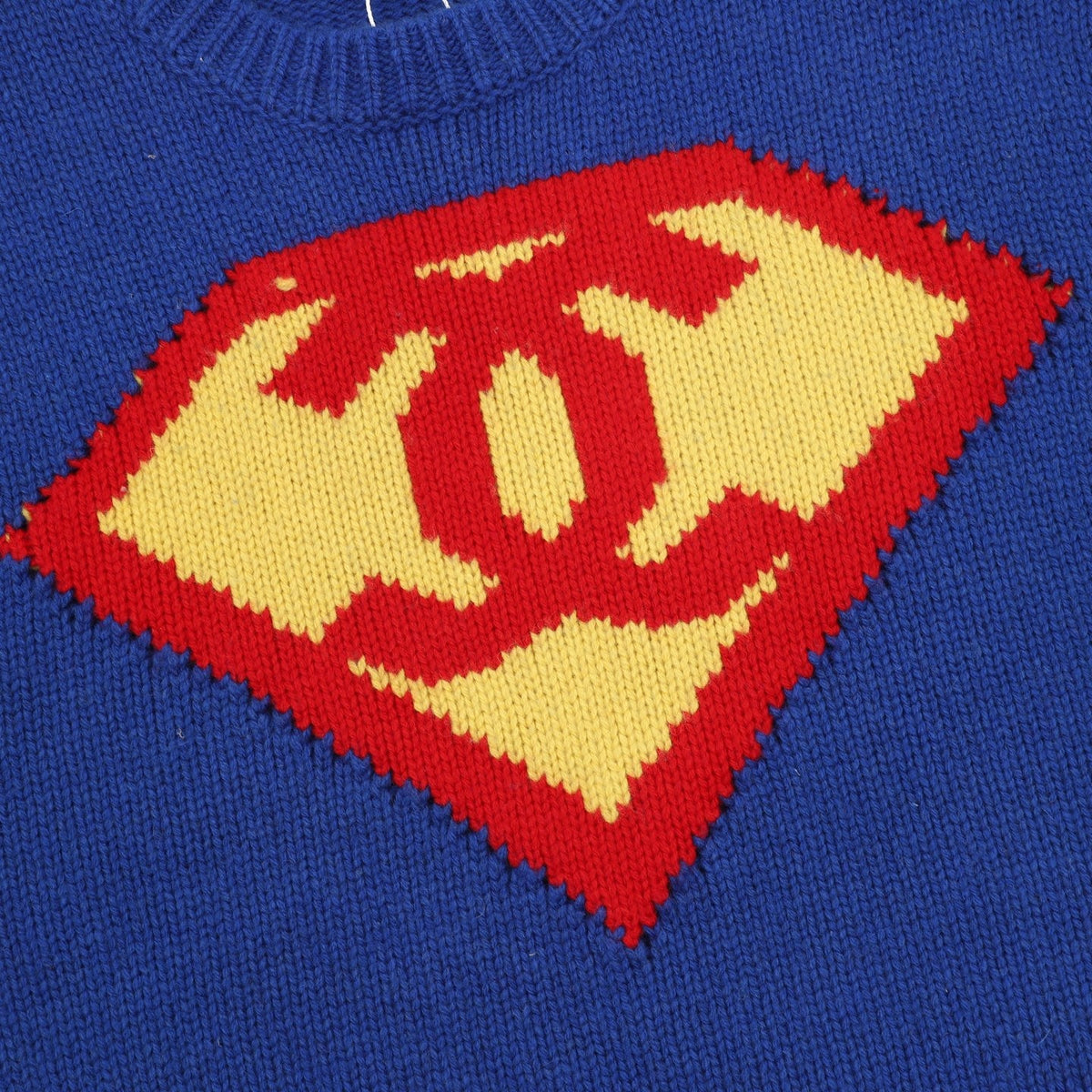 Chanel Double C Diamond Logo Blue Crew Neck Knit Sweater