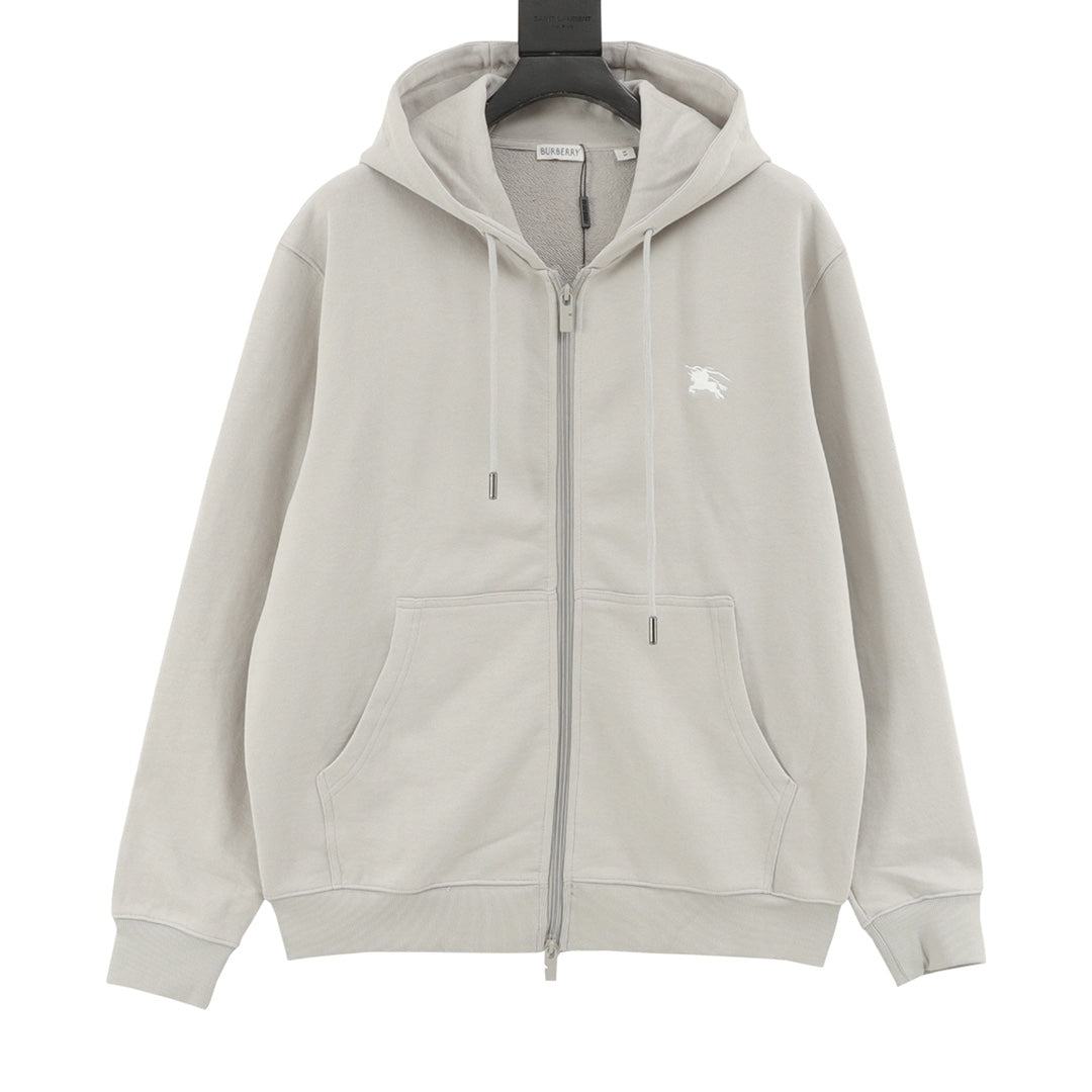 Burberry Equestrian Knight Logo Light Gray Full Zip Hoodie