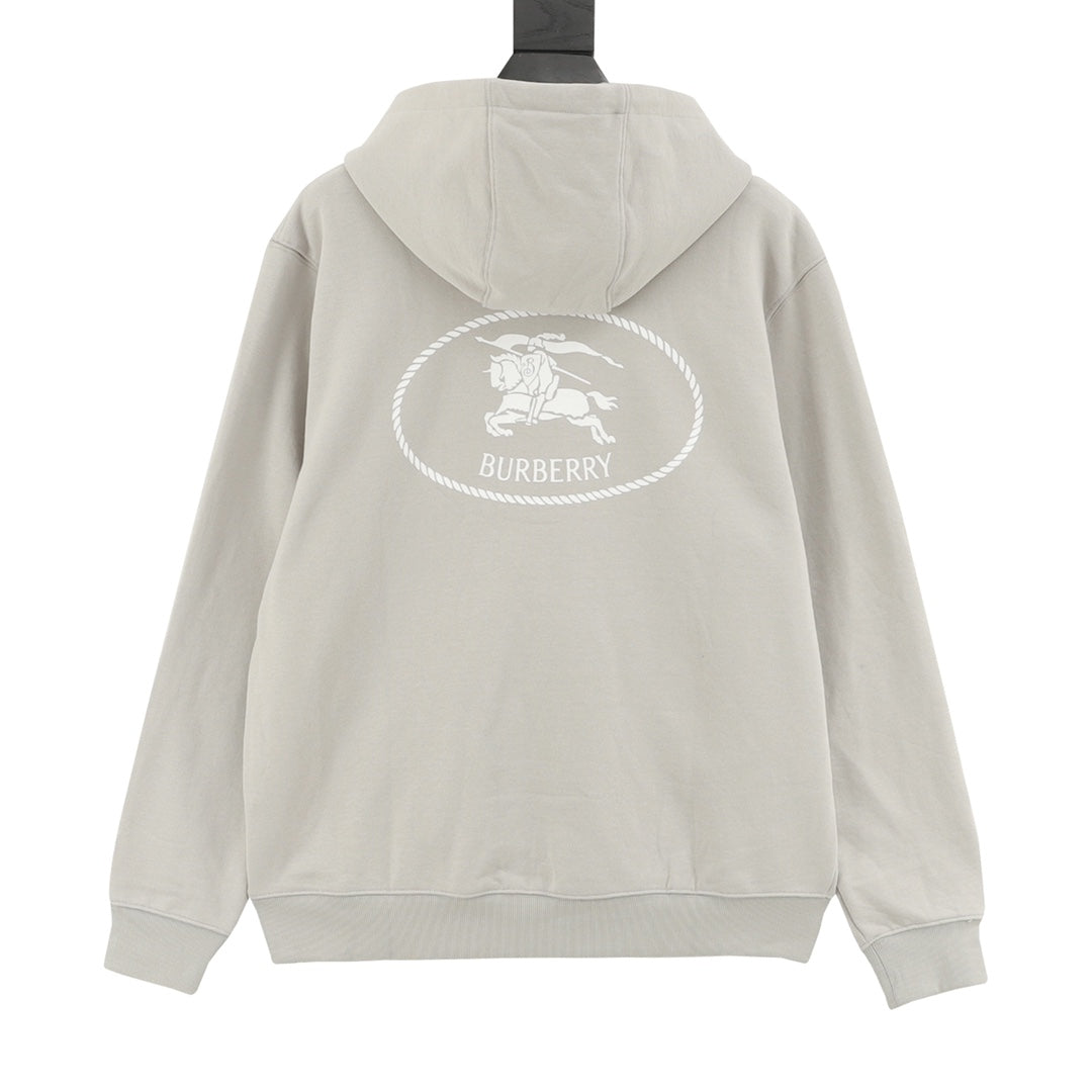 Burberry Equestrian Knight Logo Light Gray Full Zip Hoodie