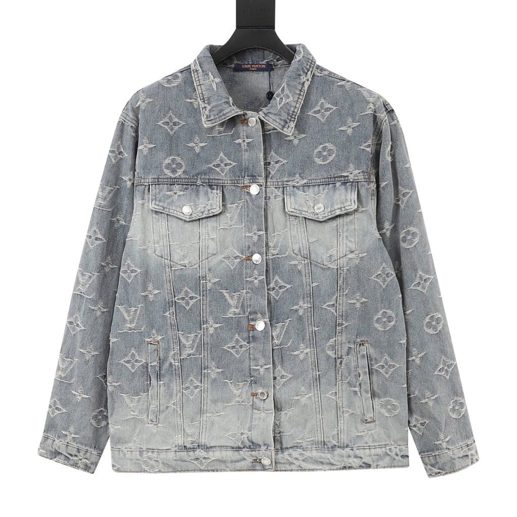 Louis Vuitton Monogram Frayed Denim Jacket Washed Blue