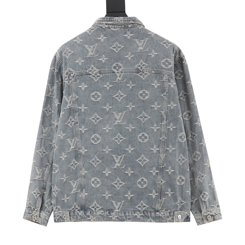 Louis Vuitton Monogram Frayed Denim Jacket Washed Blue