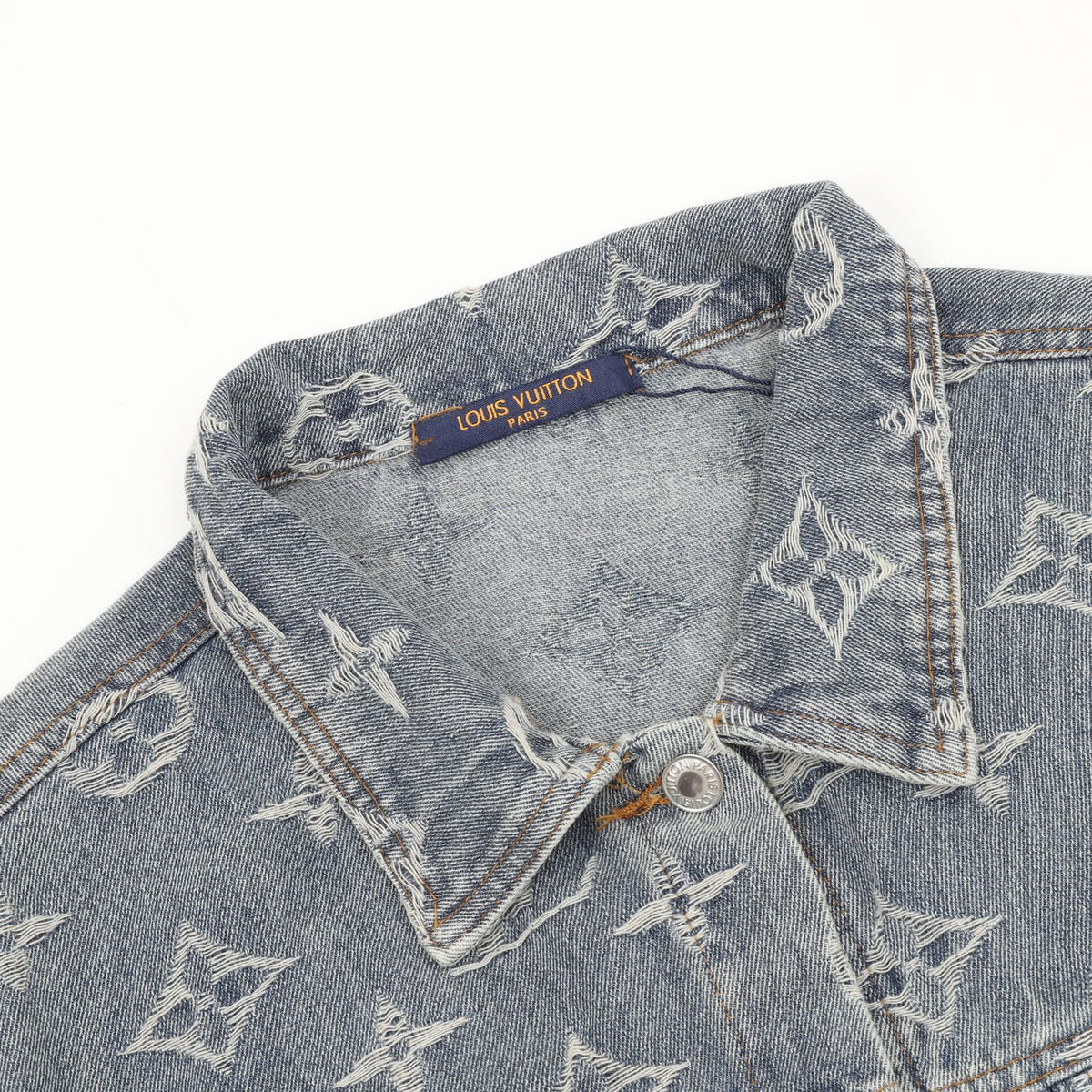Louis Vuitton Monogram Frayed Denim Jacket Washed Blue