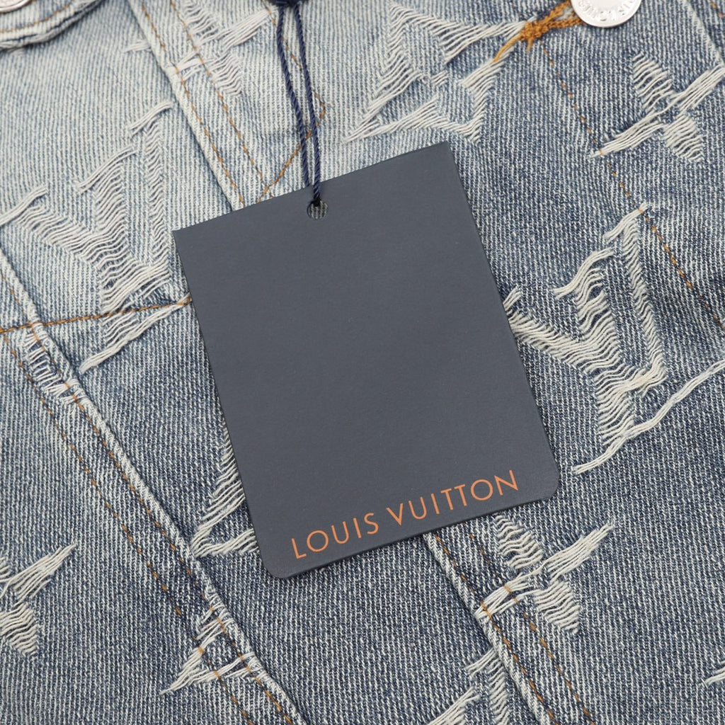 Louis Vuitton Monogram Frayed Denim Jacket Washed Blue