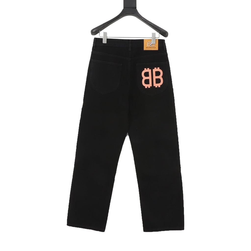 Balenciaga BB Logo Wide Leg Denim Jeans Black