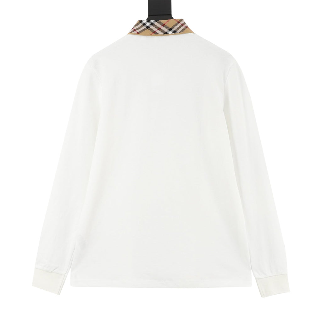 Burberry Vintage Check Collar White Long Sleeve Polo Shirt