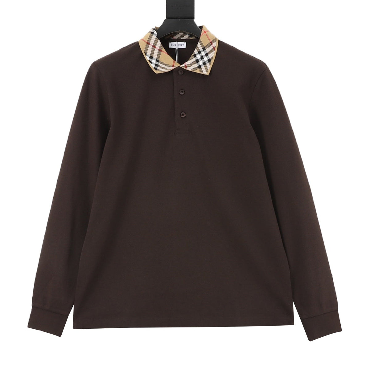 Burberry Vintage Check Collar Brown Long Sleeve Polo Shirt