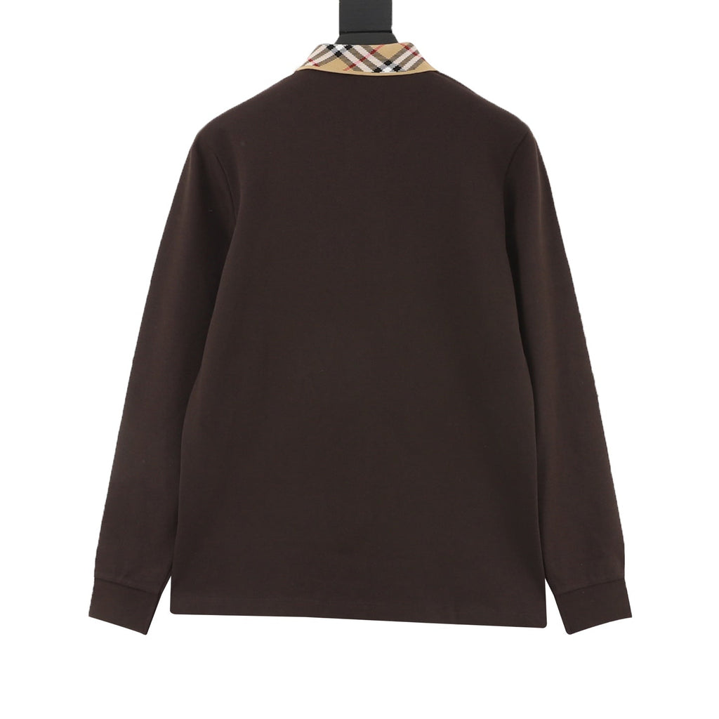 Burberry Vintage Check Collar Brown Long Sleeve Polo Shirt