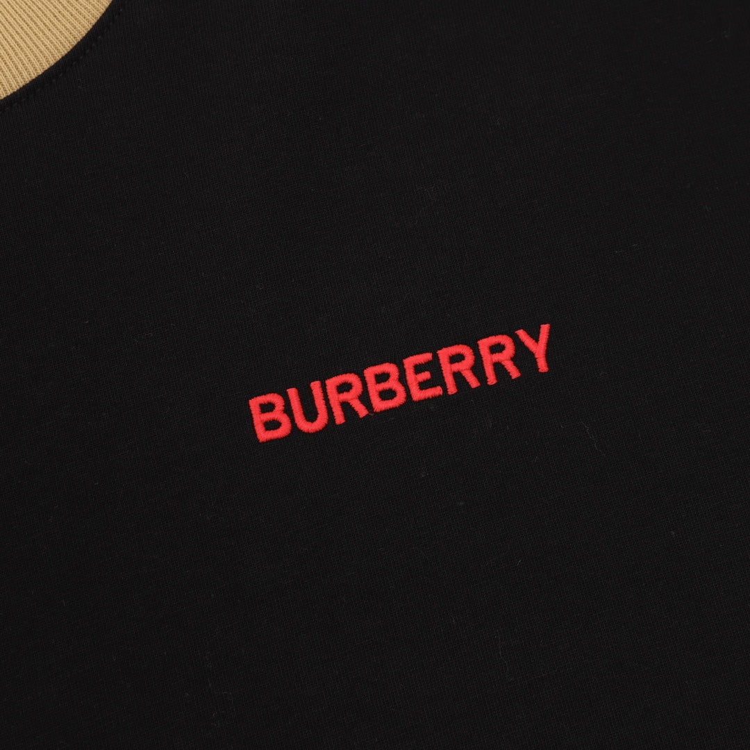 Burberry Icon Stripe Collar Black Long Sleeve T-Shirt