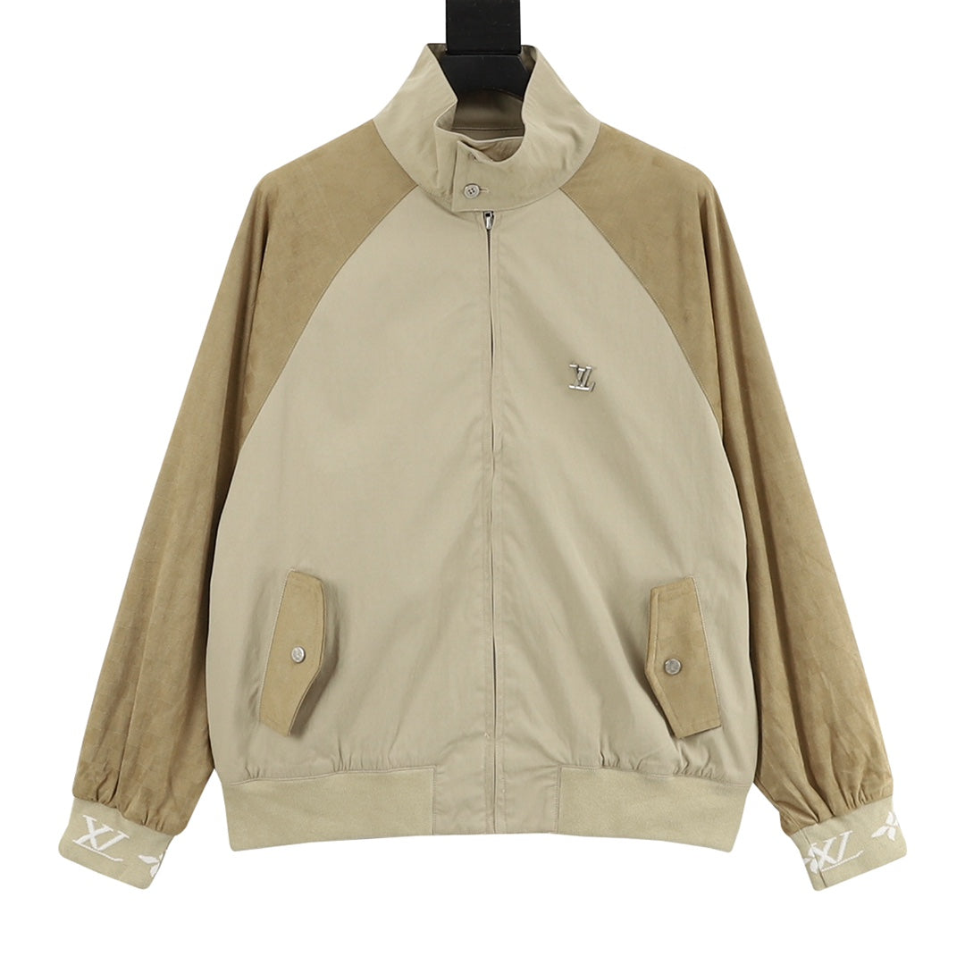 Louis Vuitton Spliced Stand Collar Bomber Jacket Khaki