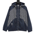 Dior Oblique Spliced Hooded Windbreaker Navy Blue