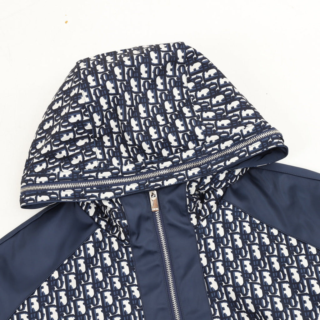 Dior Oblique Spliced Hooded Windbreaker Navy Blue