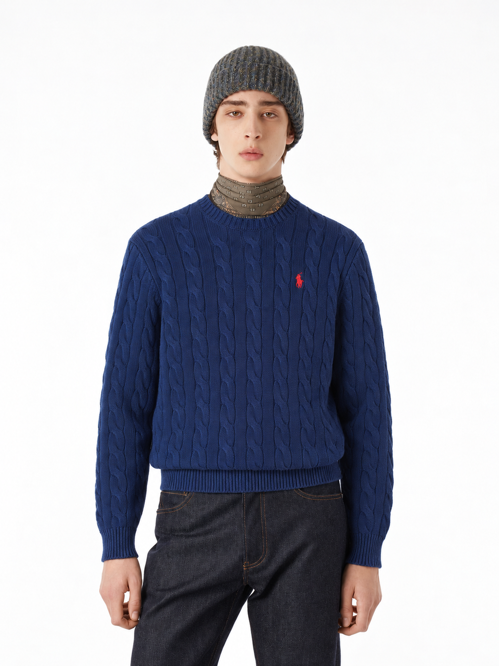 Polo Ralph Lauren Men's Cable Knit Crewneck Sweater Navy Blue