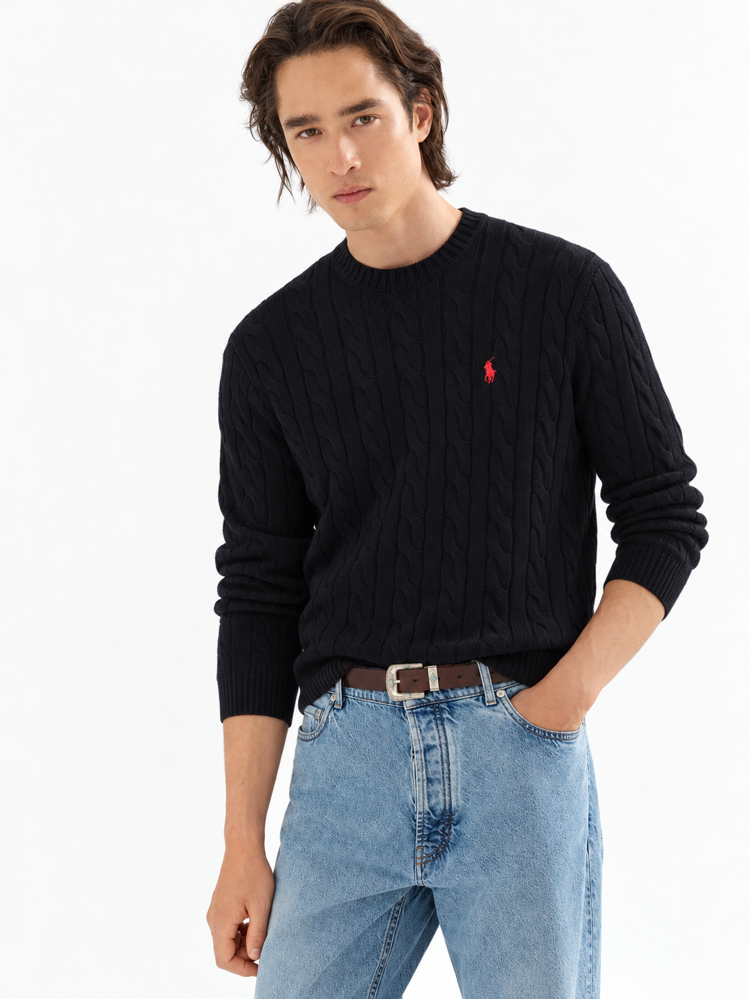 Polo Ralph Lauren Men's Cable Knit Crewneck Sweater Black