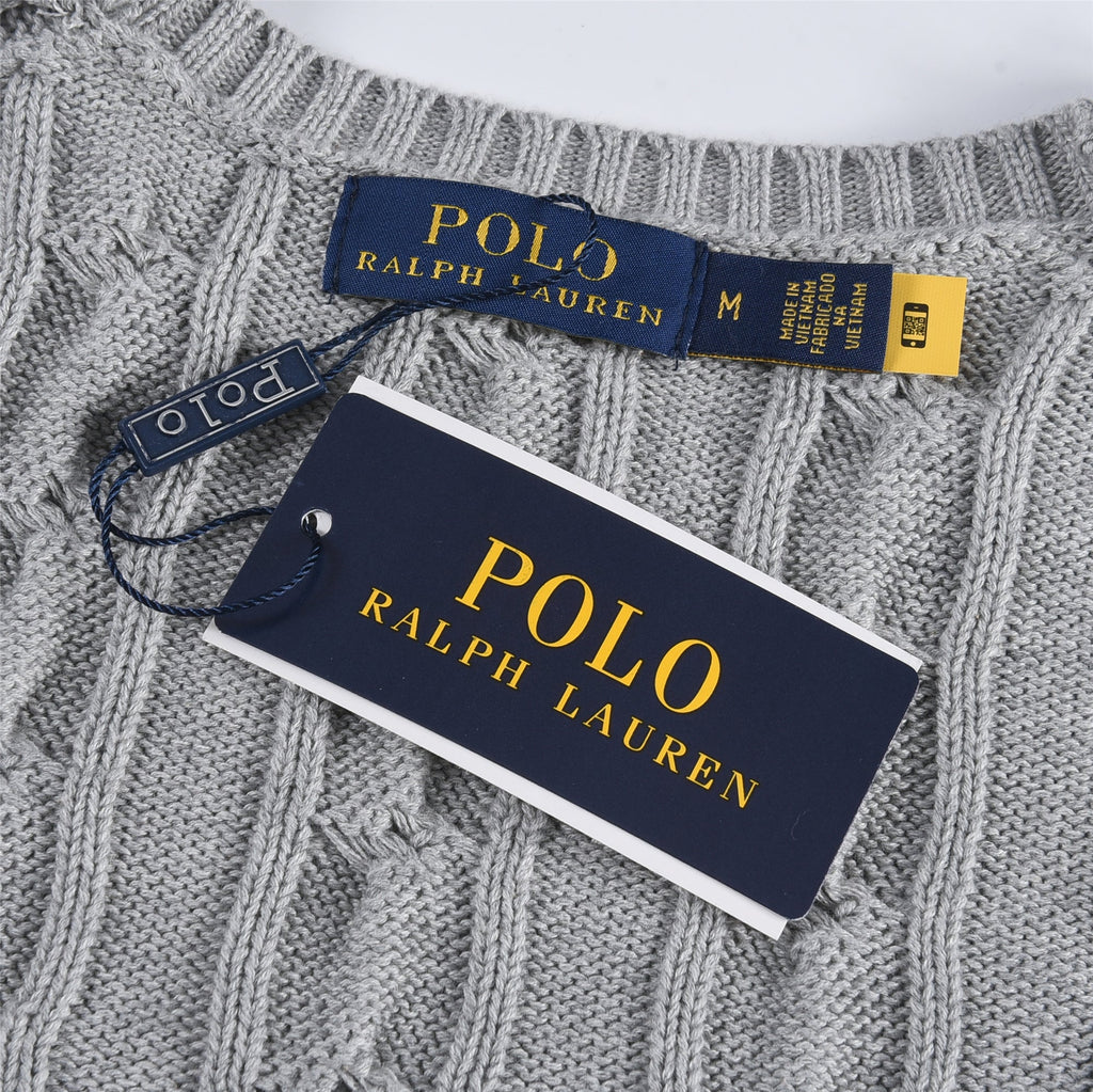 Polo Ralph Lauren Men's Cable Knit Crewneck Sweater Light Grey
