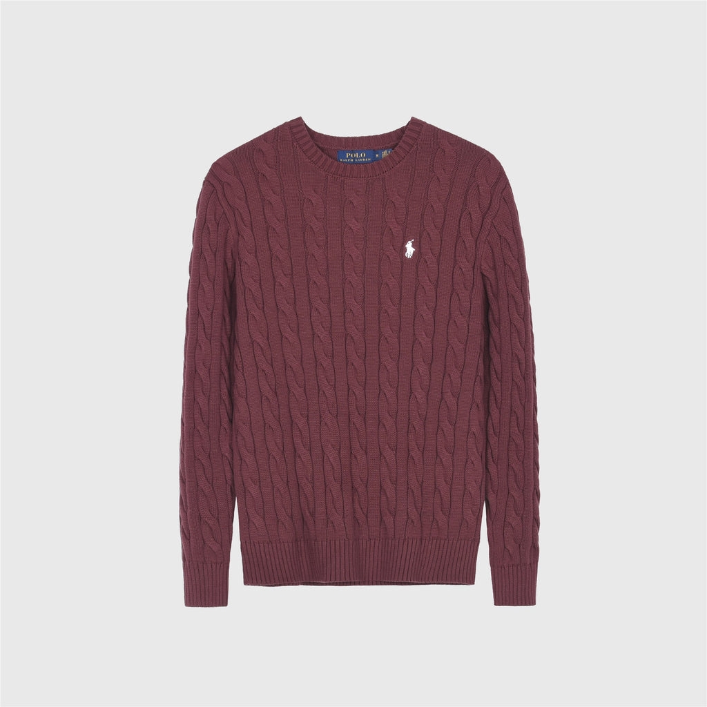 Polo Ralph Lauren Men's Cable Knit Crewneck Sweater Burgundy